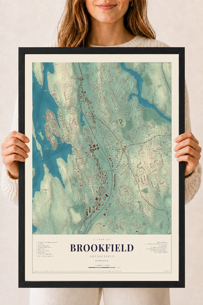 Brookfield, Connecticut map print, 18" x 24", W/ Black Ayous Wood Frame