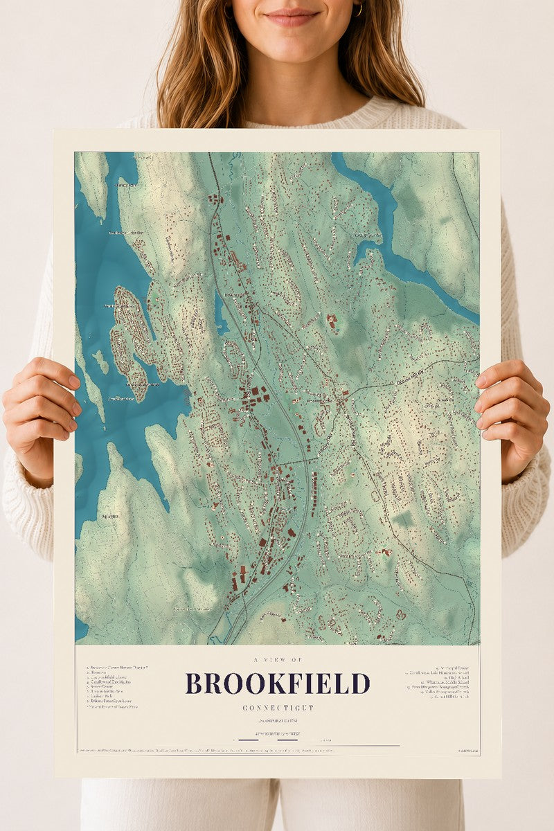 Brookfield, Connecticut map print, 18" x 24", Archival Matte Print