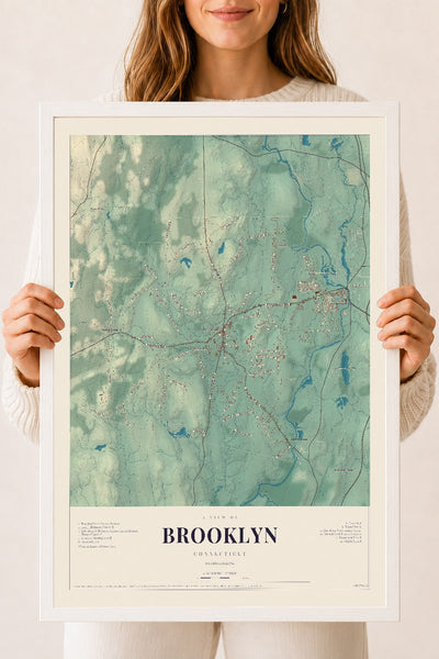 Brooklyn, Connecticut map print, 18" x 24", W/ White Ayous Wood Frame