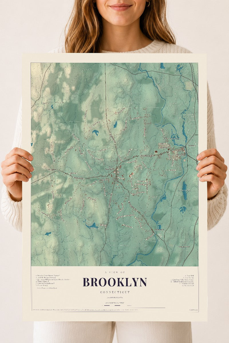 Brooklyn, Connecticut map print, 18" x 24", Archival Matte Print