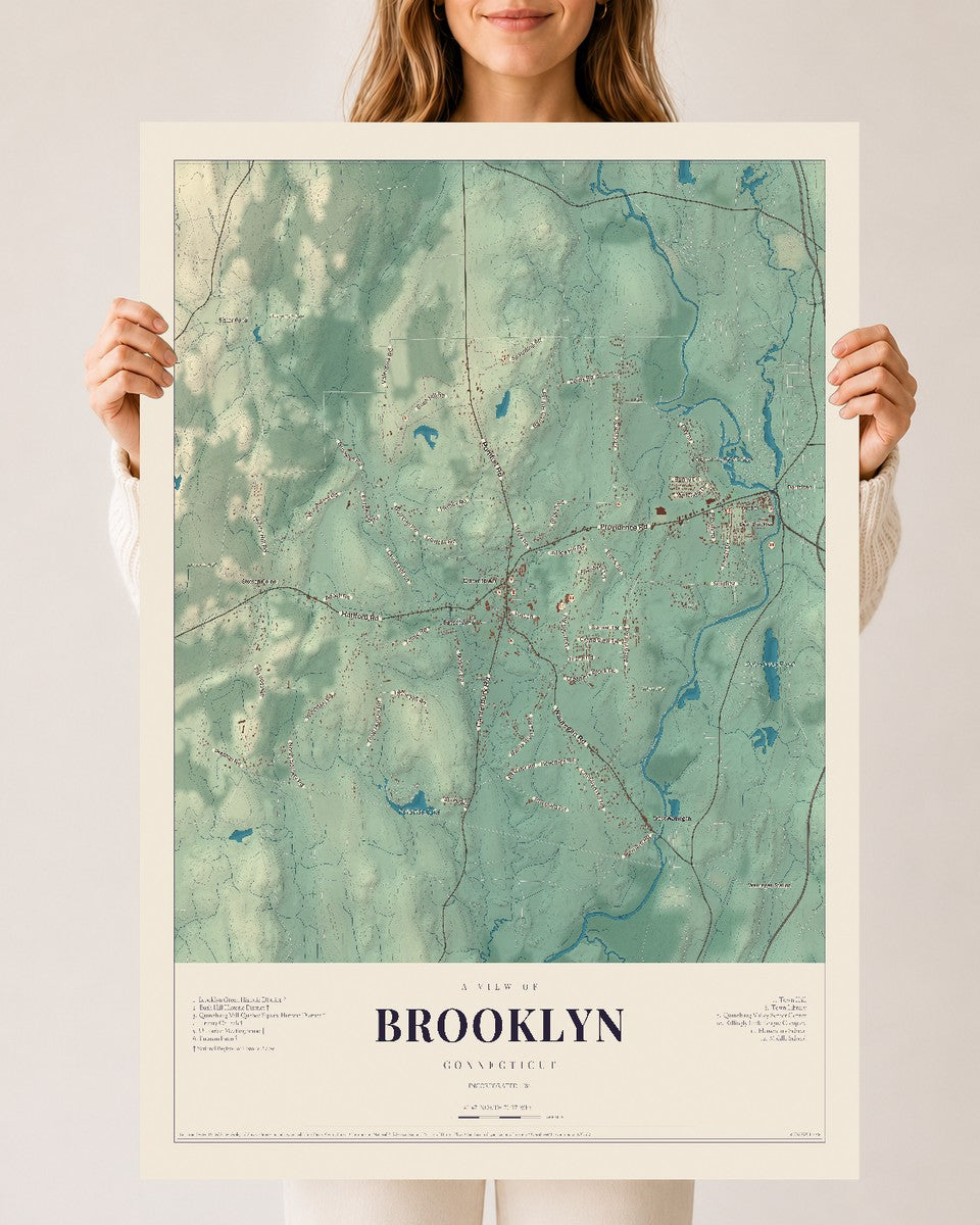 Brooklyn, Connecticut map print, 24" x 36", Archival Matte Print