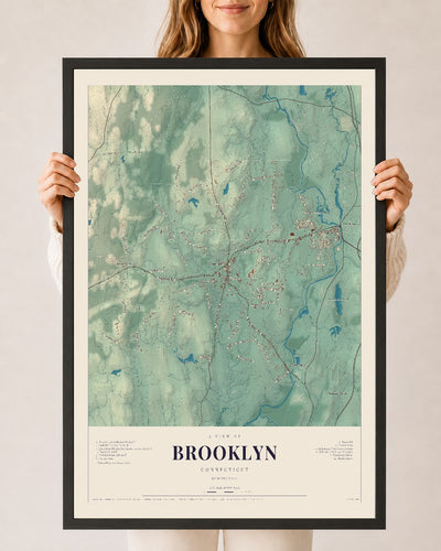 Brooklyn, Connecticut map print, 24" x 36", W/ Black Ayous Wood Frame