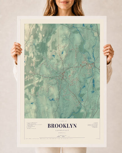 Brooklyn, Connecticut map print, 24" x 36", W/ White Ayous Wood Frame
