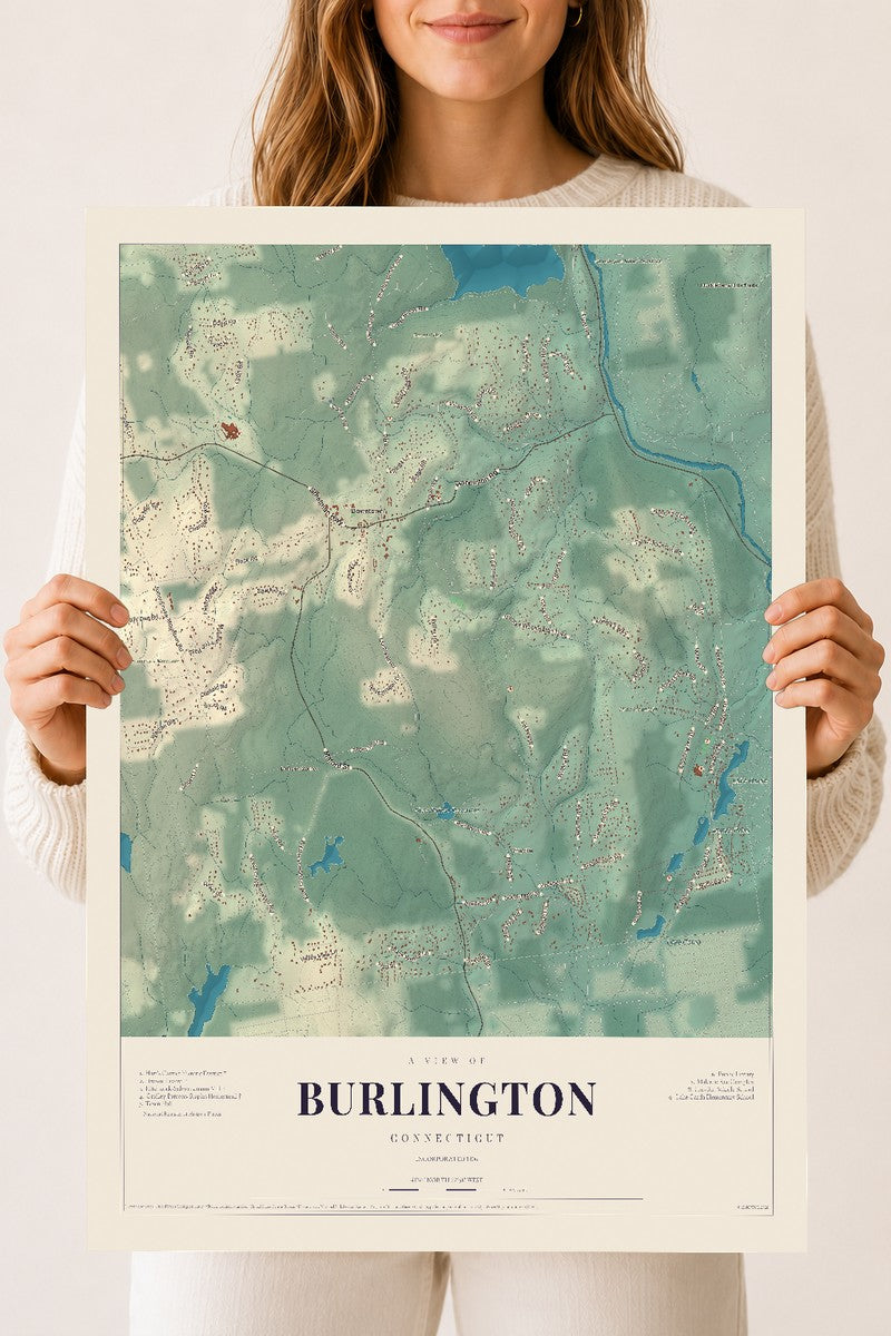 Burlington, Connecticut map print, 18" x 24", Archival Matte Print