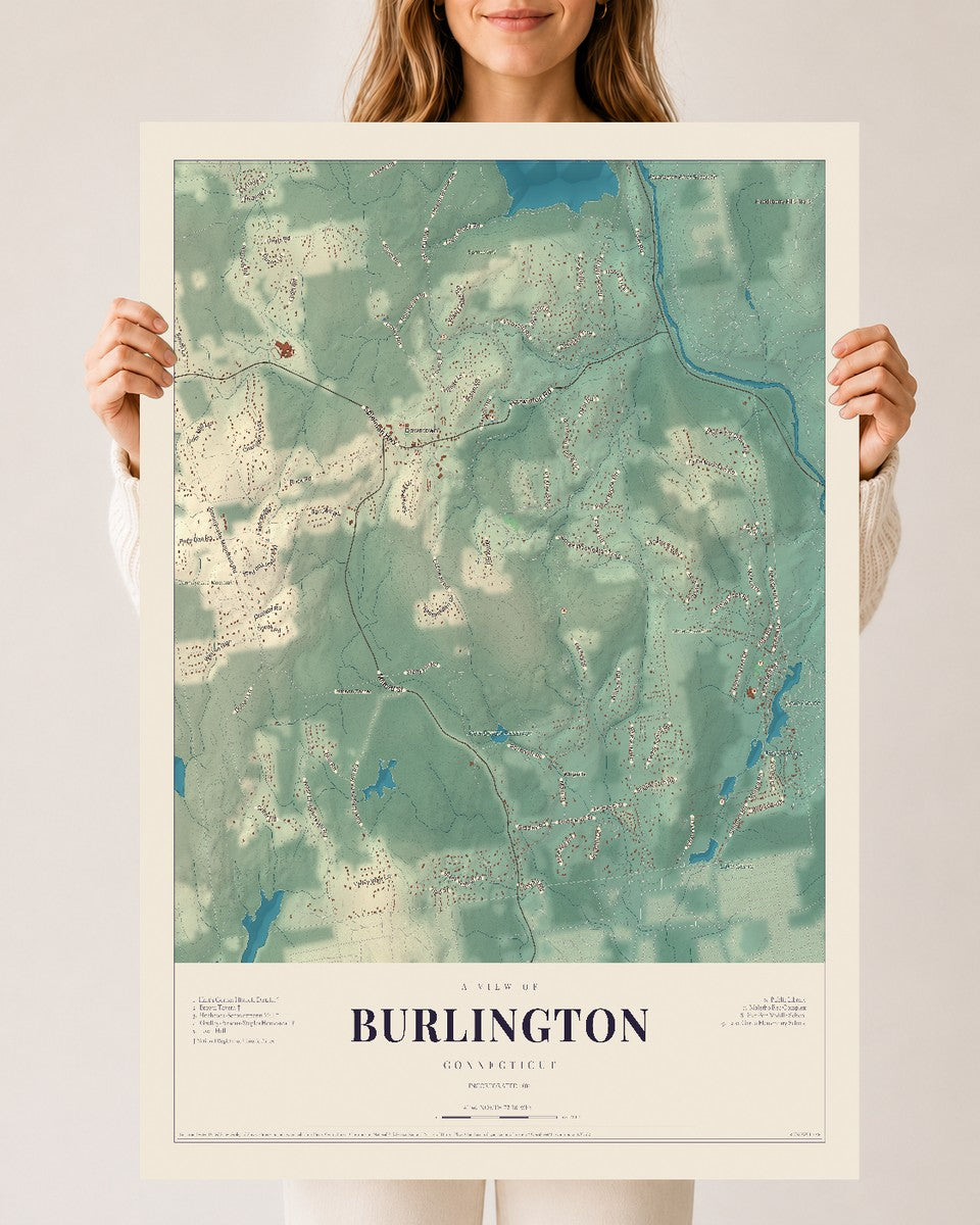 Burlington, Connecticut map print, 24" x 36", Archival Matte Print