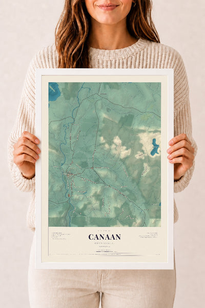 Canaan, Connecticut map print, 12" x 18", W/ White Ayous Wood Frame