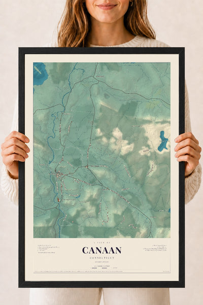 Canaan, Connecticut map print, 18" x 24", W/ Black Ayous Wood Frame