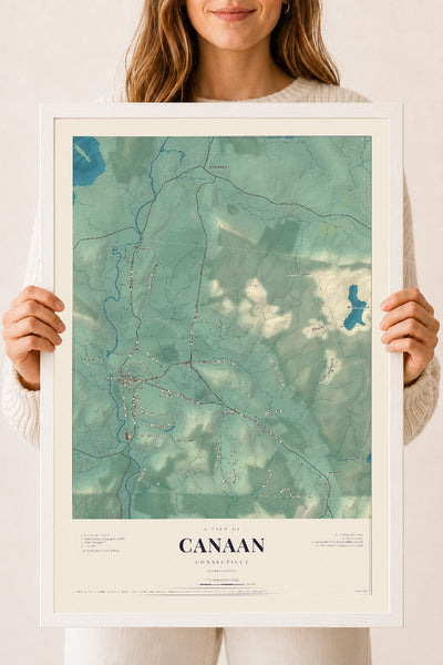 Canaan, Connecticut map print, 18" x 24", W/ White Ayous Wood Frame