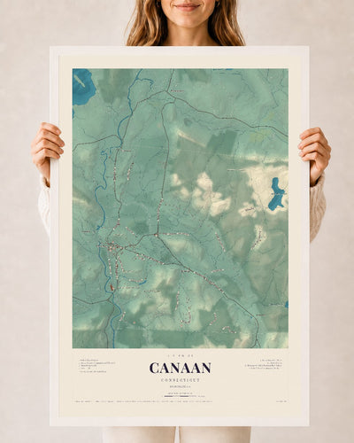 Canaan, Connecticut map print, 24" x 36", W/ White Ayous Wood Frame