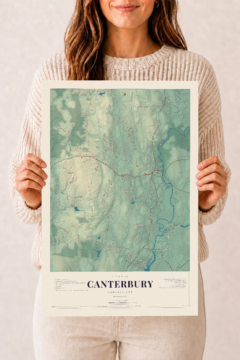 Canterbury, Connecticut map print, 12" x 18", Archival Matte Print