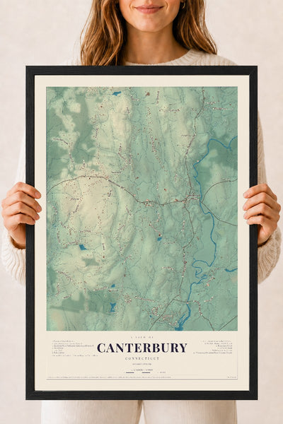 Canterbury, Connecticut map print, 18" x 24", W/ Black Ayous Wood Frame