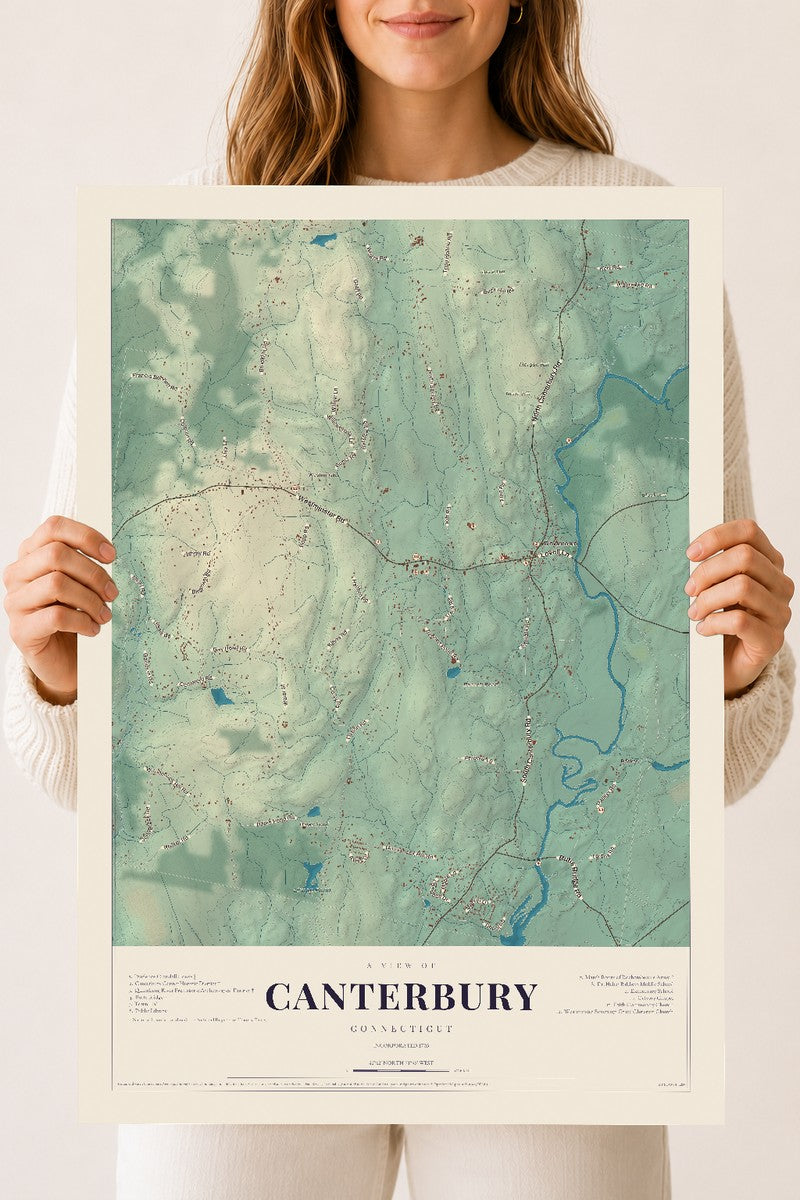 Canterbury, Connecticut map print, 18" x 24", Archival Matte Print
