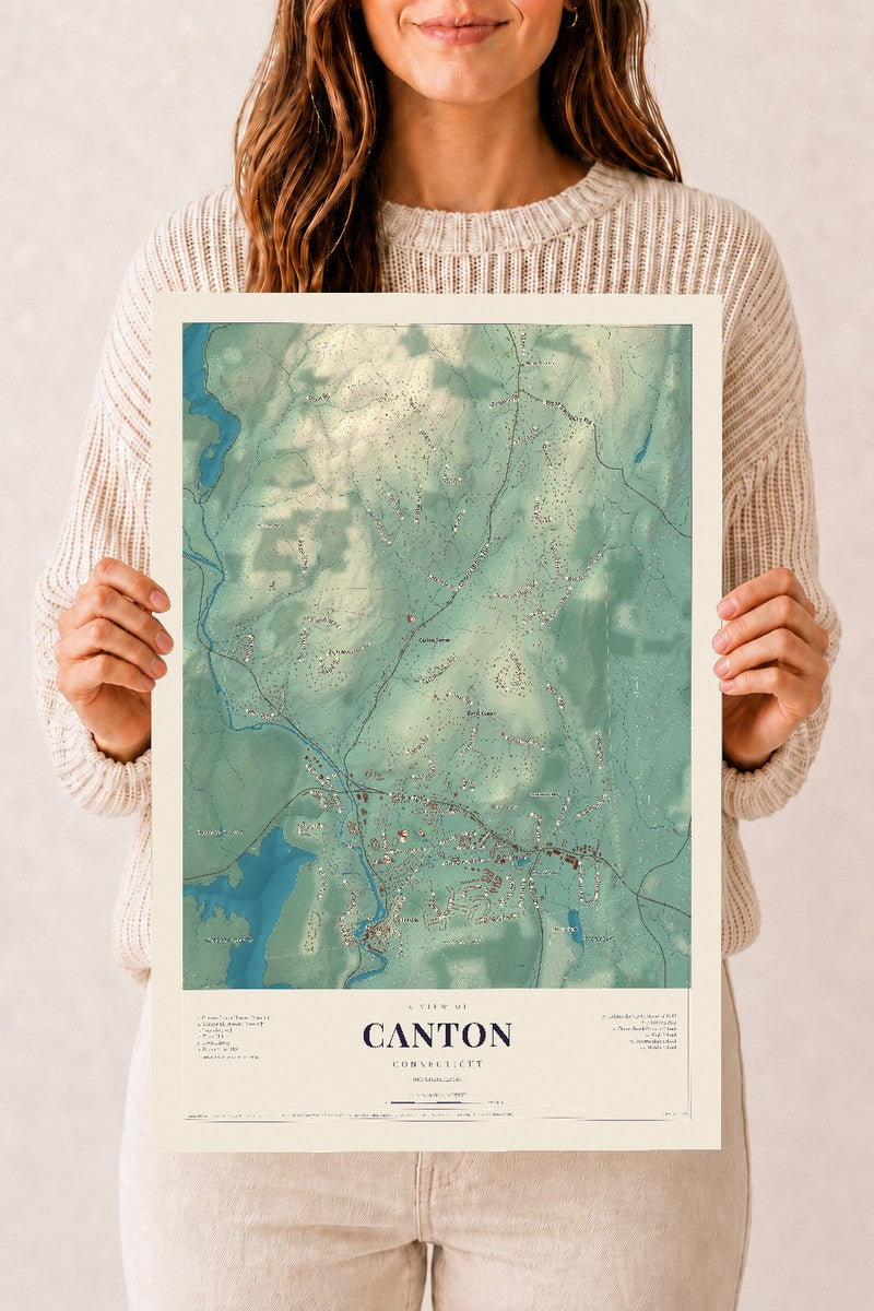 Canton, Connecticut map print, 12" x 18", Archival Matte Print