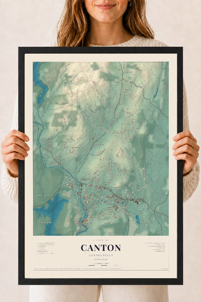 Canton, Connecticut map print, 18" x 24", W/ Black Ayous Wood Frame