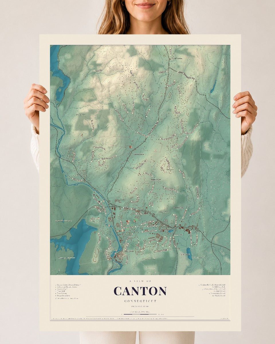 Canton, Connecticut map print, 24" x 36", Archival Matte Print
