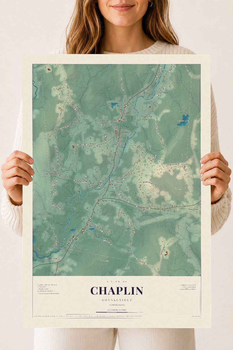 Chaplin, Connecticut map print, 18" x 24", Archival Matte Print