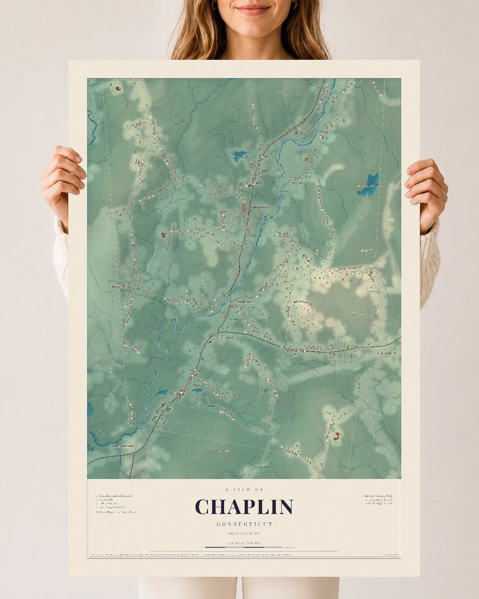 Chaplin, Connecticut map print, 24" x 36", Archival Matte Print