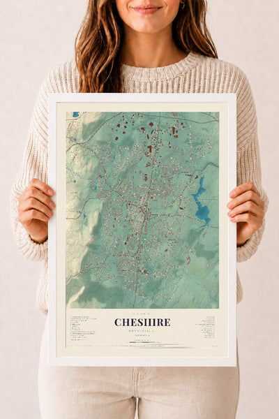 Cheshire, Connecticut map print, 12" x 18", W/ White Ayous Wood Frame