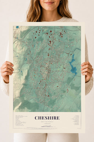 Cheshire, Connecticut map print, 18" x 24", Archival Matte Print