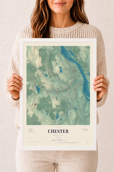 Chester, Connecticut map print, 12" x 18", W/ White Ayous Wood Frame