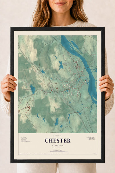 Chester, Connecticut map print, 18" x 24", W/ Black Ayous Wood Frame