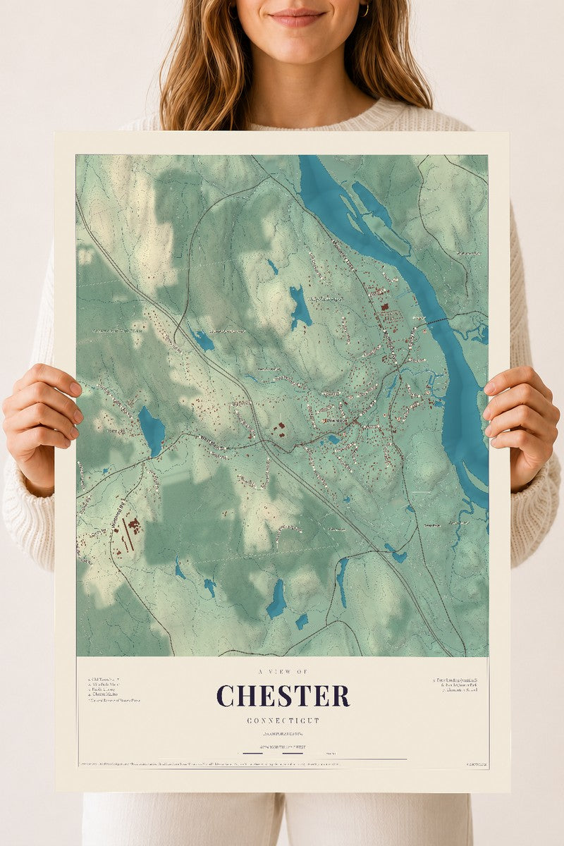 Chester, Connecticut map print, 18" x 24", Archival Matte Print