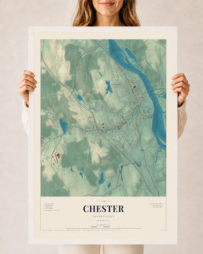 Chester, Connecticut map print, 24" x 36", W/ White Ayous Wood Frame