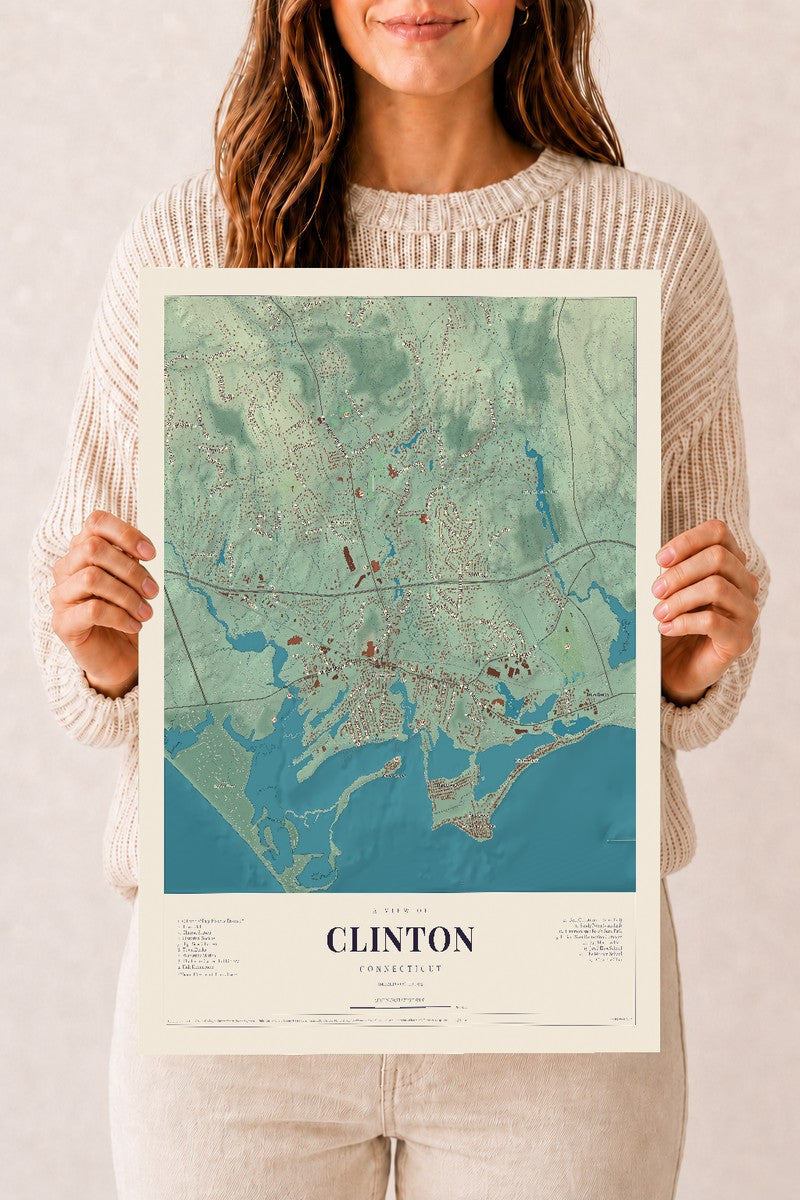 Clinton, Connecticut map print, 12" x 18", Archival Matte Print