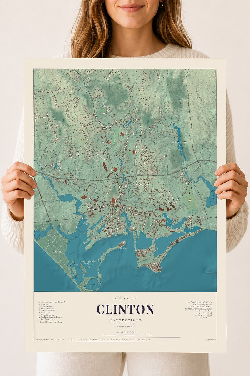 Clinton, Connecticut map print, 18" x 24", Archival Matte Print