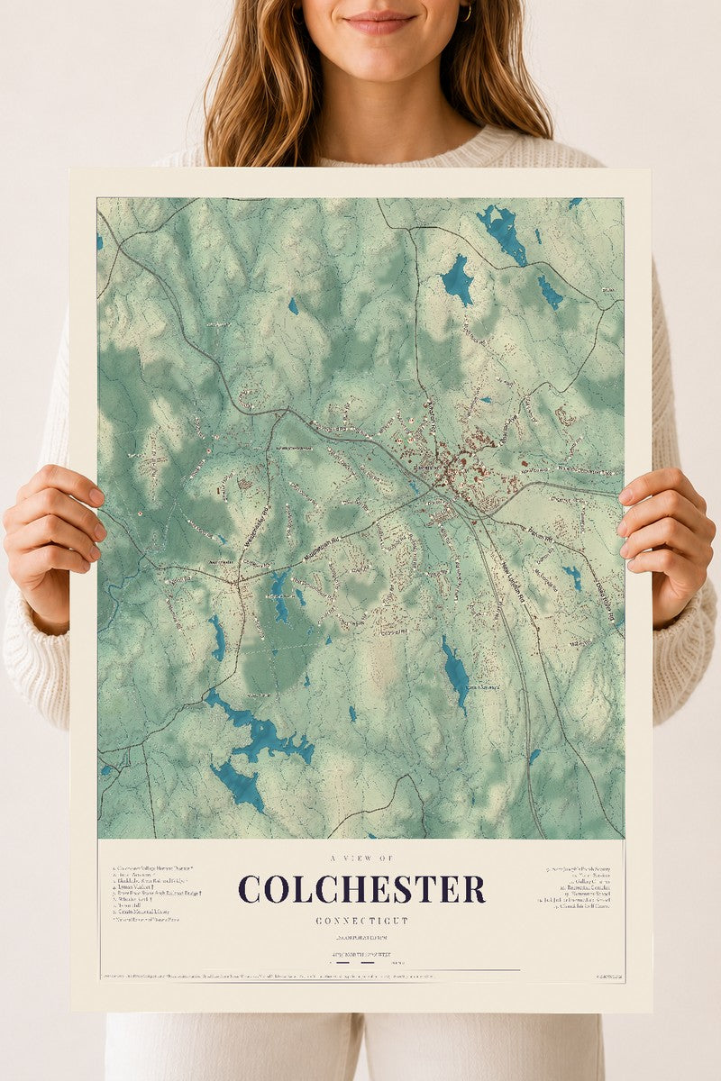 Colchester, Connecticut map print, 18" x 24", Archival Matte Print