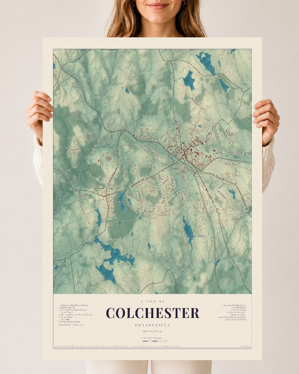 Colchester, Connecticut map print, 24" x 36", Archival Matte Print