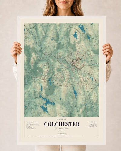 Colchester, Connecticut map print, 24" x 36", W/ White Ayous Wood Frame