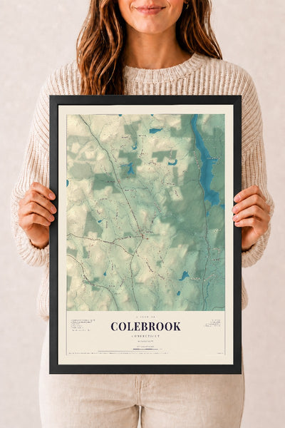 Colebrook, Connecticut map print, 12" x 18", W/ Black Ayous Wood Frame