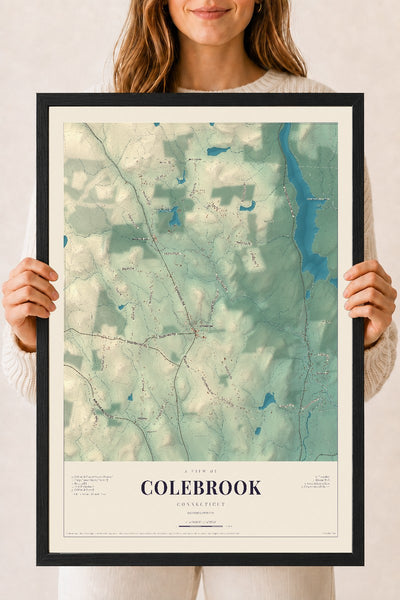 Colebrook, Connecticut map print, 18" x 24", W/ Black Ayous Wood Frame