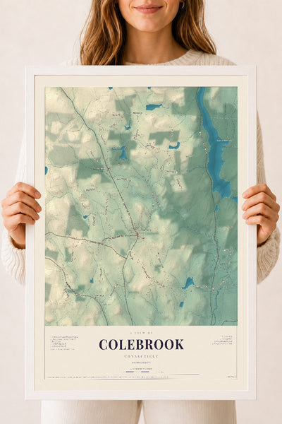 Colebrook, Connecticut map print, 18" x 24", W/ White Ayous Wood Frame