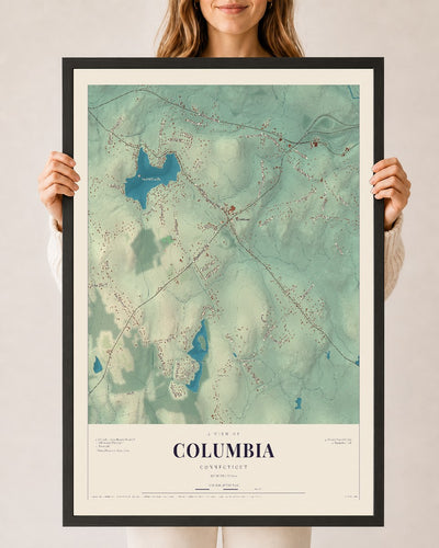 Columbia, Connecticut map print, 24" x 36", W/ Black Ayous Wood Frame