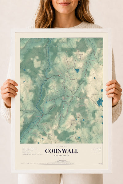 Cornwall, Connecticut map print, 18" x 24", W/ White Ayous Wood Frame