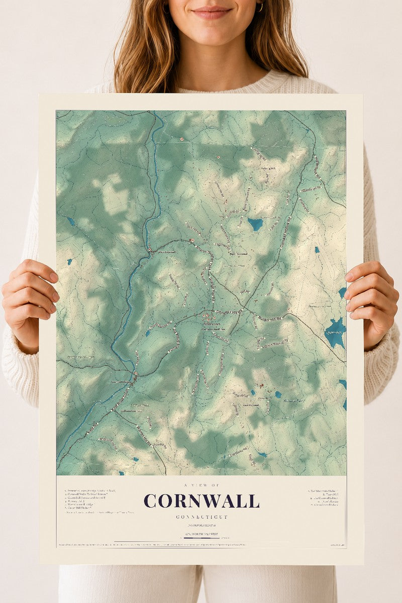 Cornwall, Connecticut map print, 18" x 24", Archival Matte Print