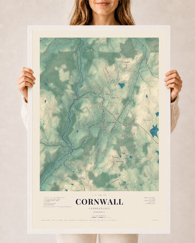Cornwall, Connecticut map print, 24" x 36", W/ White Ayous Wood Frame