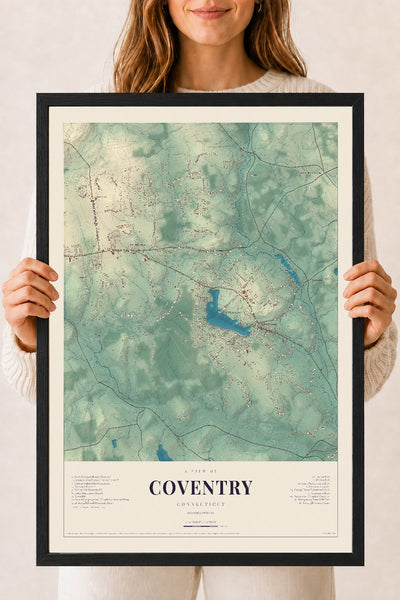 Coventry, Connecticut map print, 18" x 24", W/ Black Ayous Wood Frame