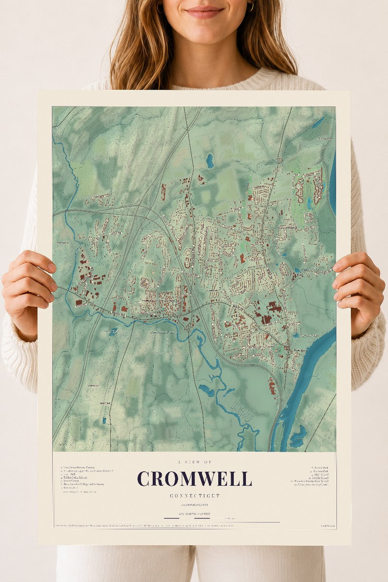 Cromwell, Connecticut map print, 18" x 24", Archival Matte Print