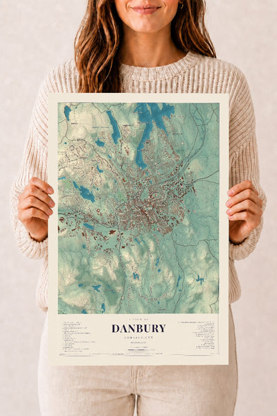 Danbury, Connecticut map print, 12" x 18", Archival Matte Print