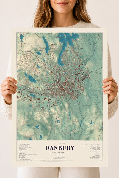 Danbury, Connecticut map print, 18" x 24", Archival Matte Print