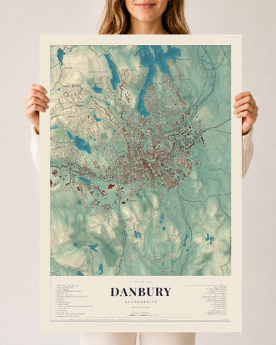 Danbury, Connecticut map print, 24" x 36", Archival Matte Print