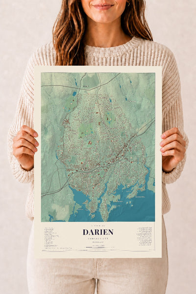 Darien, Connecticut map print, 12" x 18", Archival Matte Print