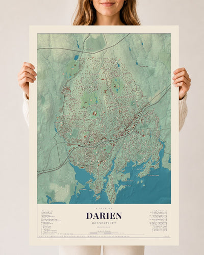 Darien, Connecticut map print, 24" x 36", Archival Matte Print