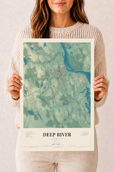 Deep River, Connecticut map print, 12" x 18", Archival Matte Print