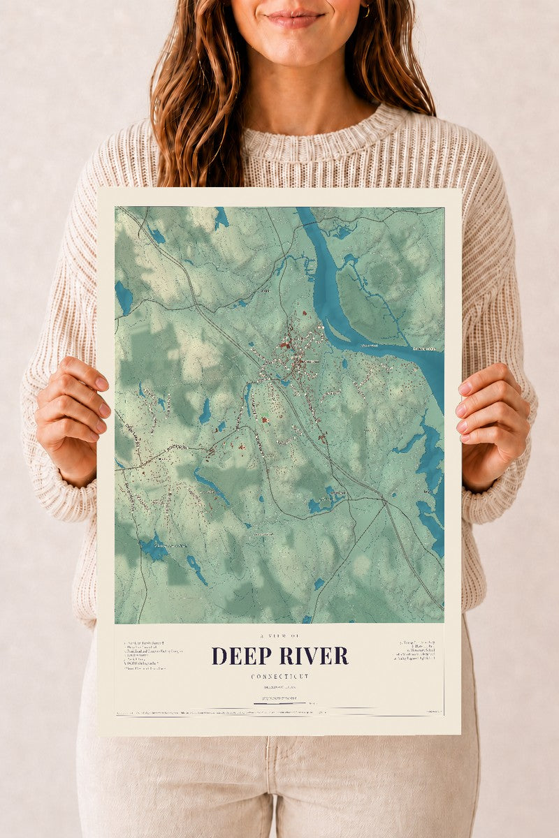 Deep River, Connecticut map print, 12" x 18", Archival Matte Print
