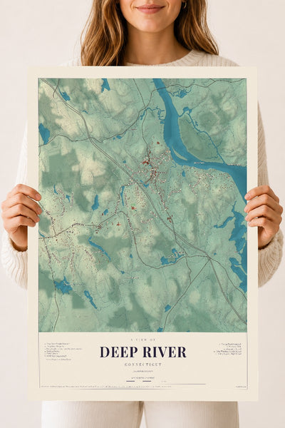 Deep River, Connecticut map print, 18" x 24", Archival Matte Print