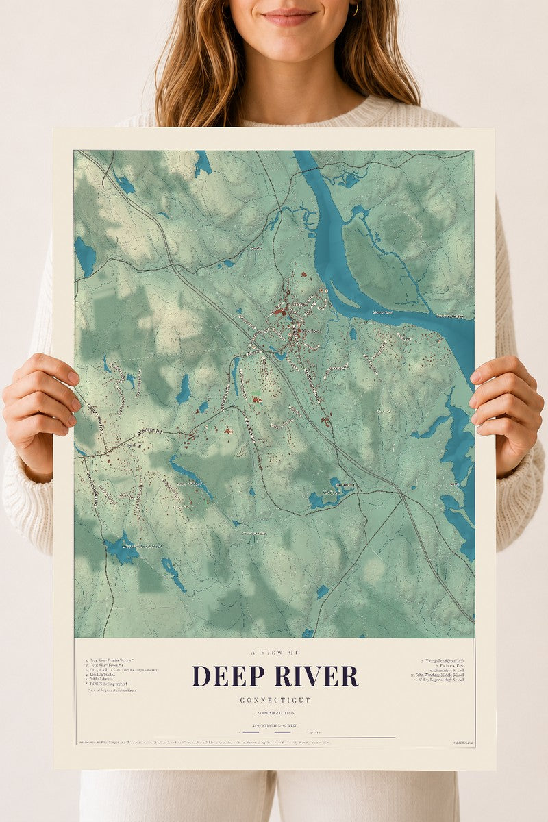 Deep River, Connecticut map print, 18" x 24", Archival Matte Print